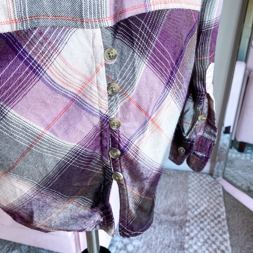 Lucky Brand Plaid Purple Cream Long Sleeve Flannel with Back Button Detail Small - Picture 9 of 9